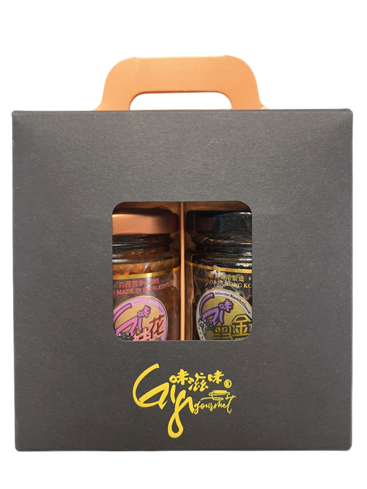 Gi味黑金醬+Gi味桂花醬 (龍鳳配玻璃雙瓶禮盒裝) | GiGourmet BlackGold Sauce+GiGourmet Osmanthus Nectar (Duo Twin Glass